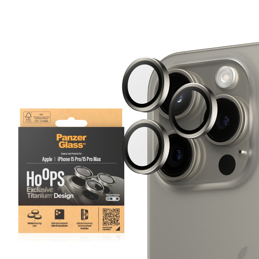 PANZERGLASS iPhone 15 Pro/15 Pro Max - Hoops Camera Lens Protector - Natural Titanium