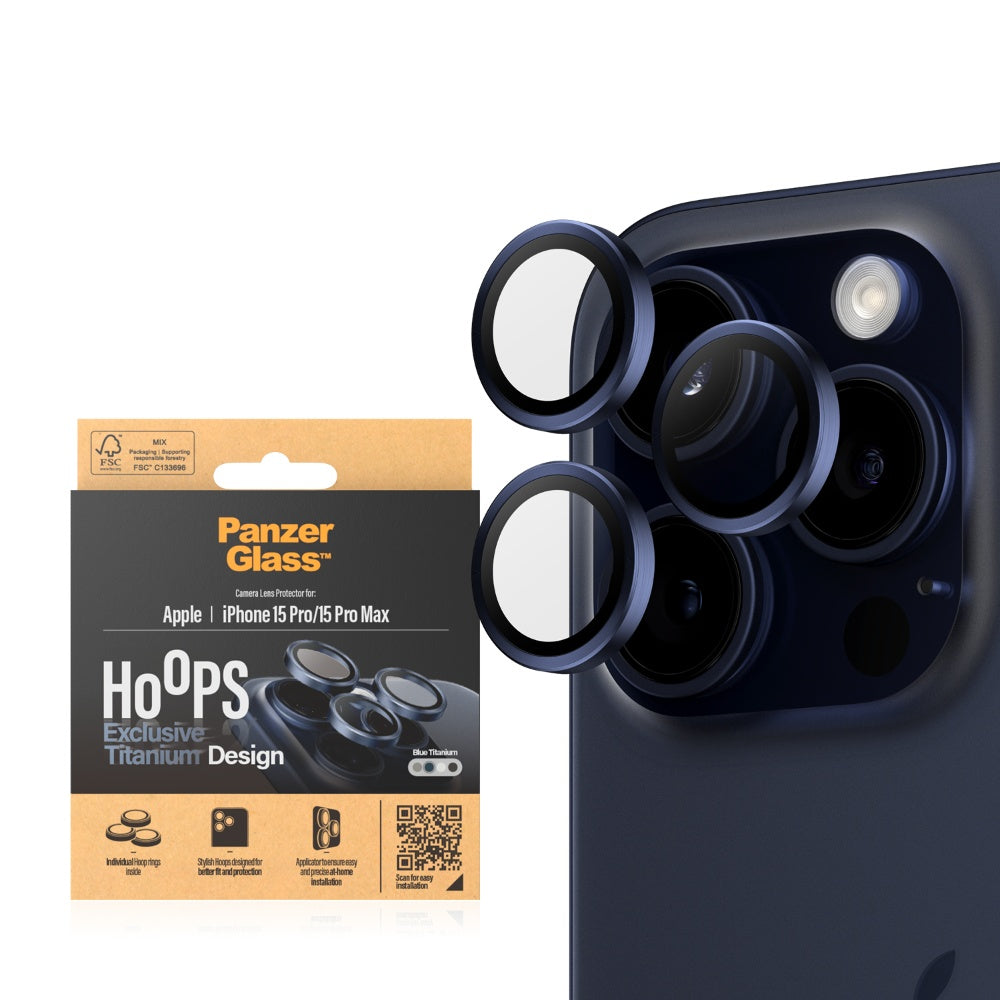 PANZERGLASS iPhone 15 Pro/15 Pro Max - Hoops Camera Lens Protector - Blue Titanium