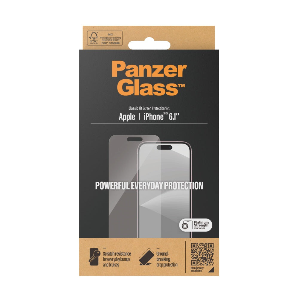 [OPEN BOX] PANZERGLASS iPhone 15 Classic Fit Screen Protector - Clear