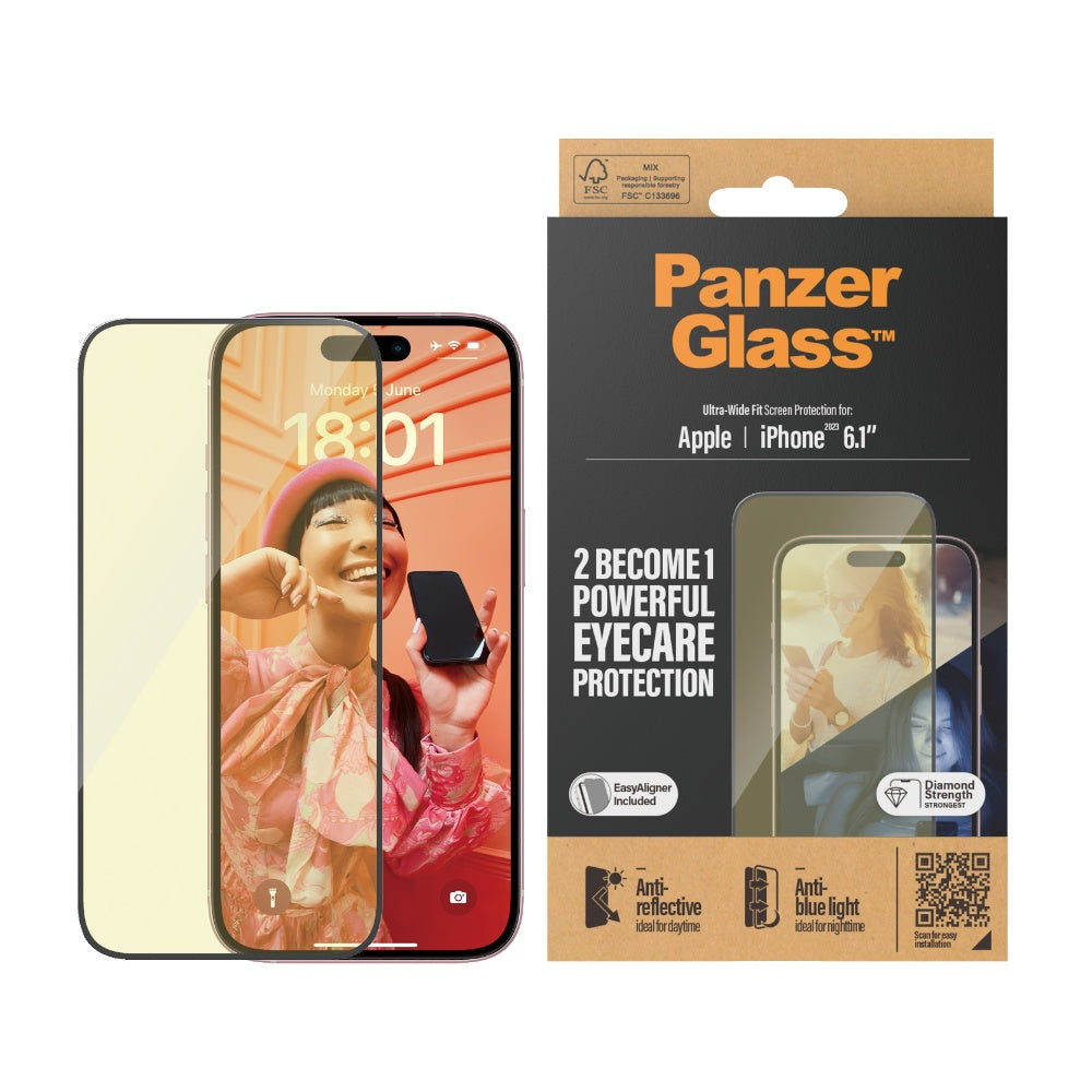 PANZERGLASS iPhone 15 - UWF Screen Protector with Anti-Reflective &amp; Bluelight - Clear