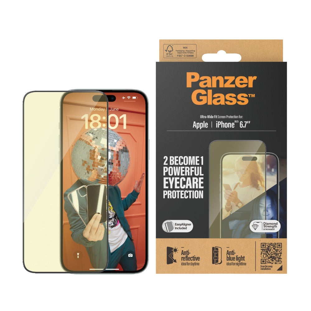 PANZERGLASS iPhone 15 Plus - UWF Screen Protector with Anti-Reflective &amp; Bluelight - Clear
