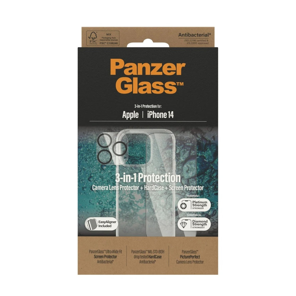 PANZERGLASS iPhone 14 3-in-1 Bundle - Slim ClearCase + Classic Screen Protector + Camera Lens Protector - Clear