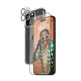 بانزر جلاس لهاتف آيفون 15 برو ماكس - حزمة 360 مع D3O - غطاء شفاف + واقي شاشة + واقي عدسة الكاميرا - شفاف