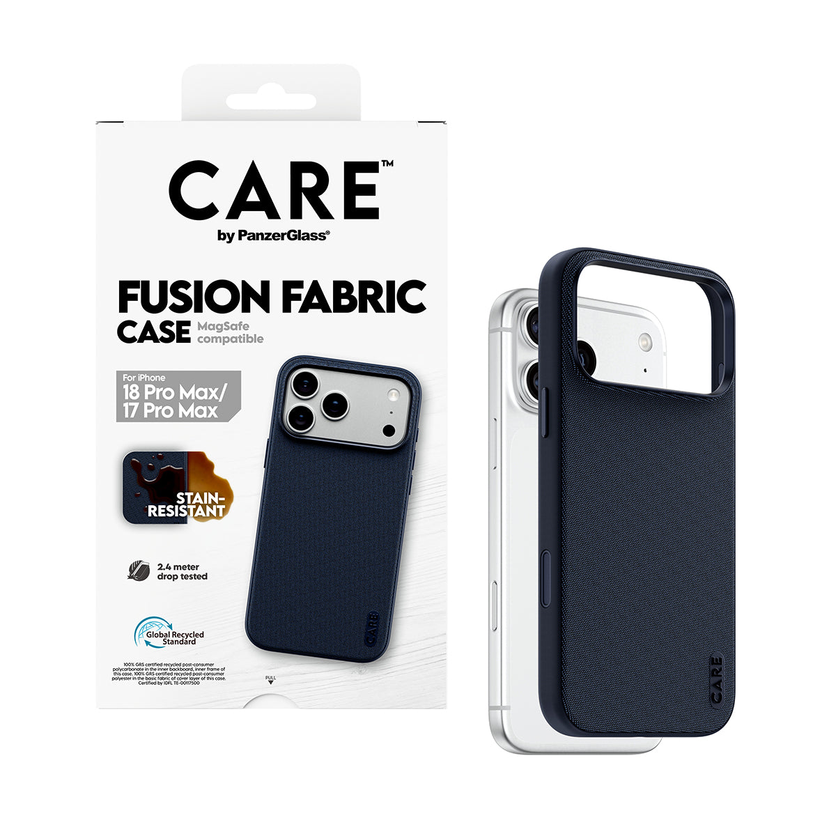 CARE by PanzerGlass iPhone 18 Pro Max FUSION Fabric Case | MagSafe Compatible, Stain-Resistant Woven Fabric, Internal Shock Protection, Recycled Plastic, Premium Grip - Blue