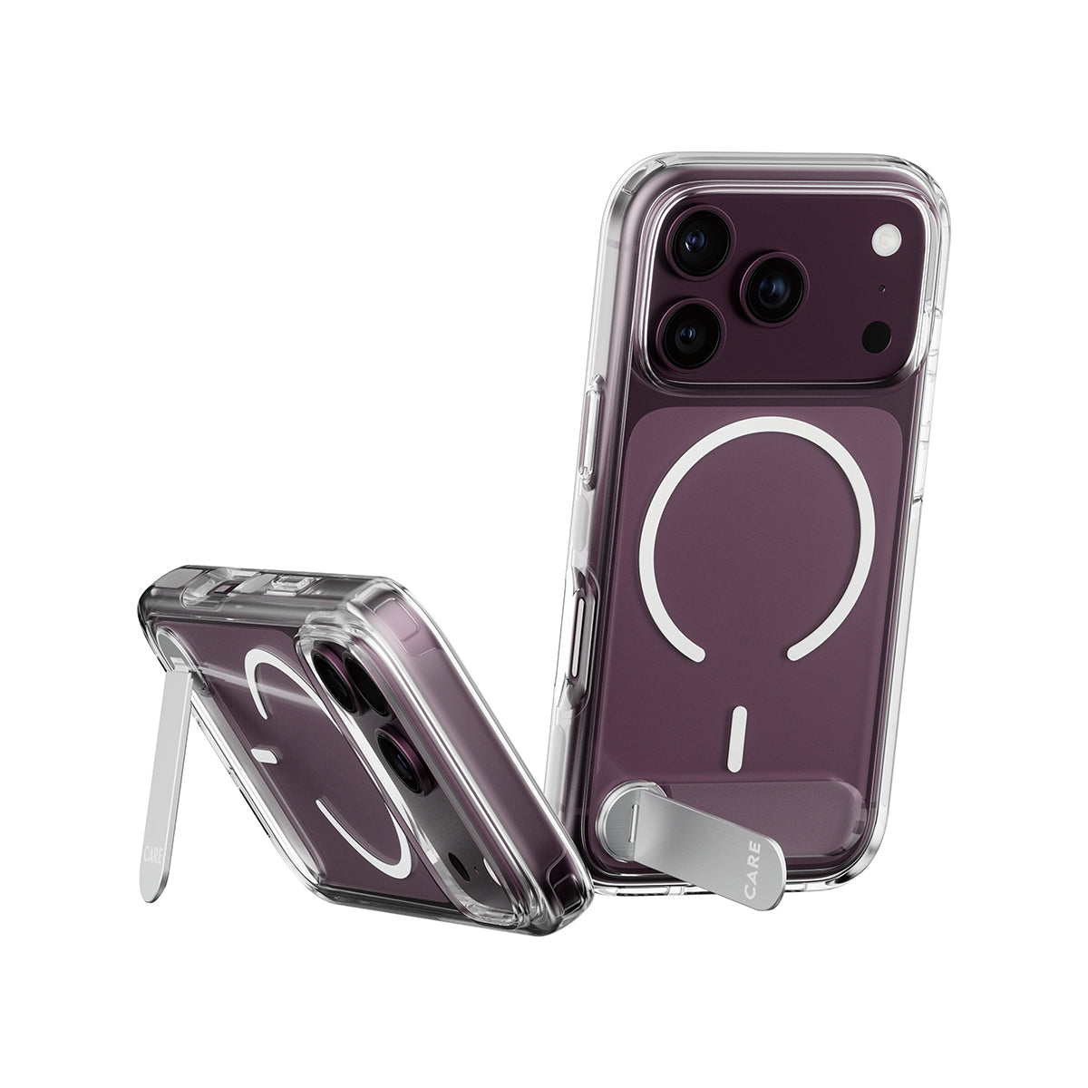 CARE by PanzerGlass iPhone 18 Pro KICKSTAND Case | MagSafe Compatible, Foldable 360° Stand, Portrait & Landscape Viewing, Drop Protection, Anti-Yellowing, Recycled Plastic - Transparent
