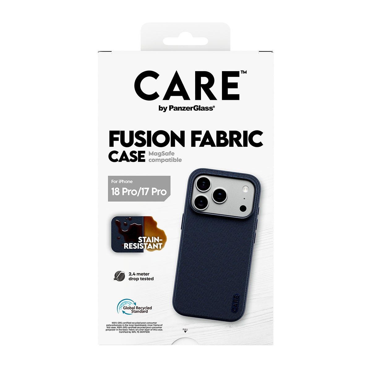 CARE by PanzerGlass iPhone 18 Pro FUSION Fabric Case | MagSafe Compatible, Stain-Resistant Woven Fabric, Internal Shock Protection, Recycled Plastic, Premium Grip - Blue