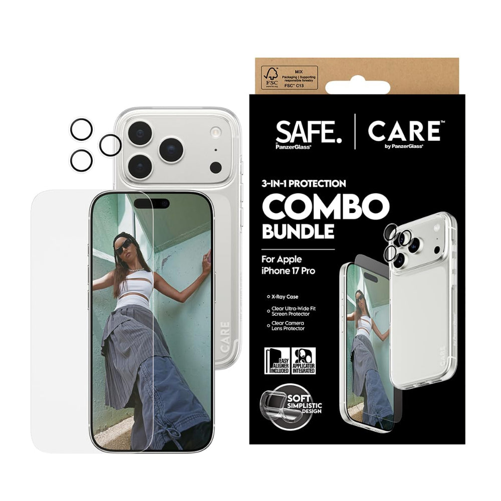 PanzerGlass CARE Fashion 3-in-1 Protection Bundle for iPhone 17 Pro, Screen Protector, Camera Lens Protector, Clear Case, Drop and Scratch Protection, Clear