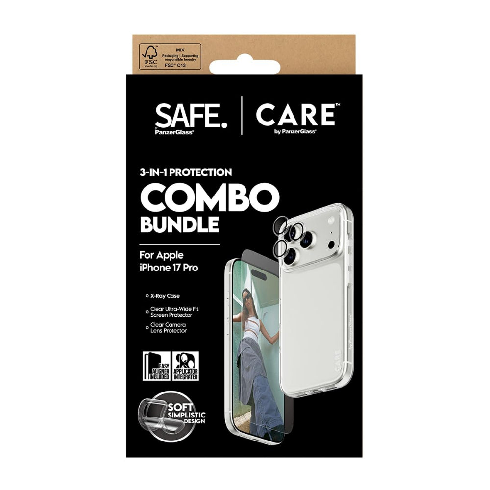 PanzerGlass CARE Fashion 3-in-1 Protection Bundle for iPhone 17 Pro, Screen Protector, Camera Lens Protector, Clear Case, Drop and Scratch Protection, Clear
