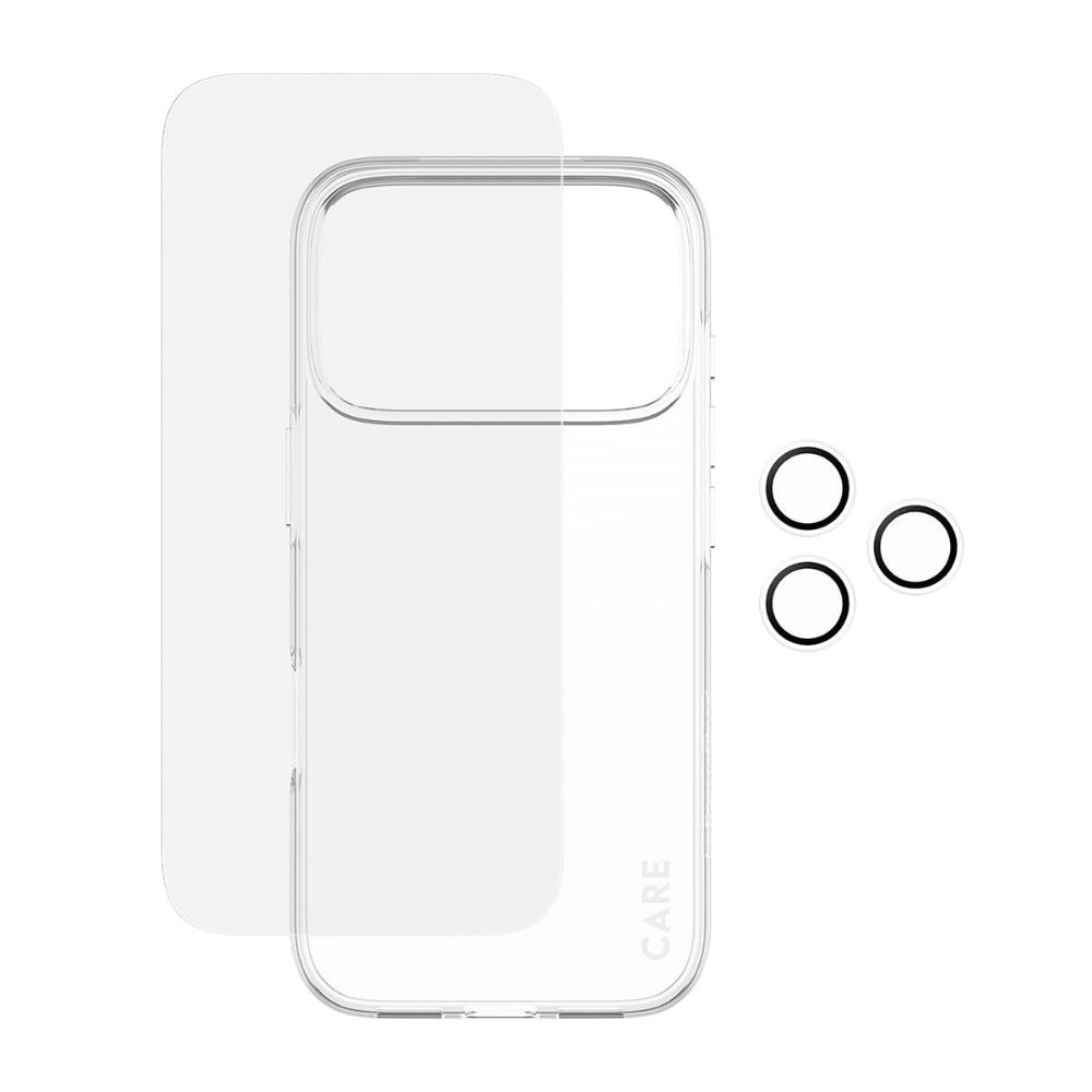 PanzerGlass CARE Fashion 3-in-1 Protection Bundle for iPhone 17 Pro, Screen Protector, Camera Lens Protector, Clear Case, Drop and Scratch Protection, Clear