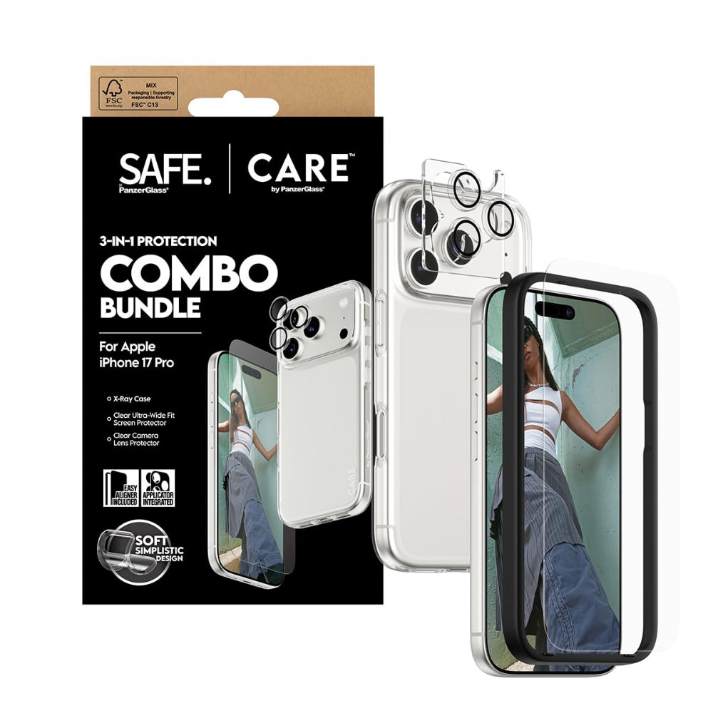 PanzerGlass CARE Fashion 3-in-1 Protection Bundle for iPhone 17 Pro, Screen Protector, Camera Lens Protector, Clear Case, Drop and Scratch Protection, Clear