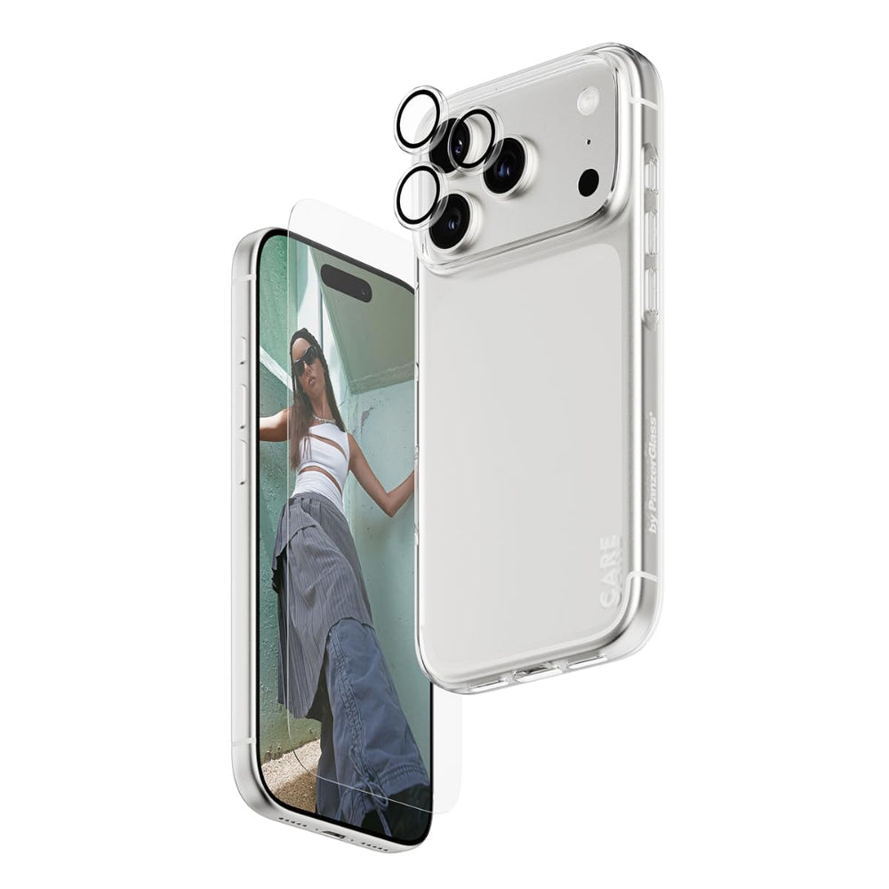 PanzerGlass CARE Fashion 3-in-1 Protection Bundle for iPhone 17 Pro, Screen Protector, Camera Lens Protector, Clear Case, Drop and Scratch Protection, Clear