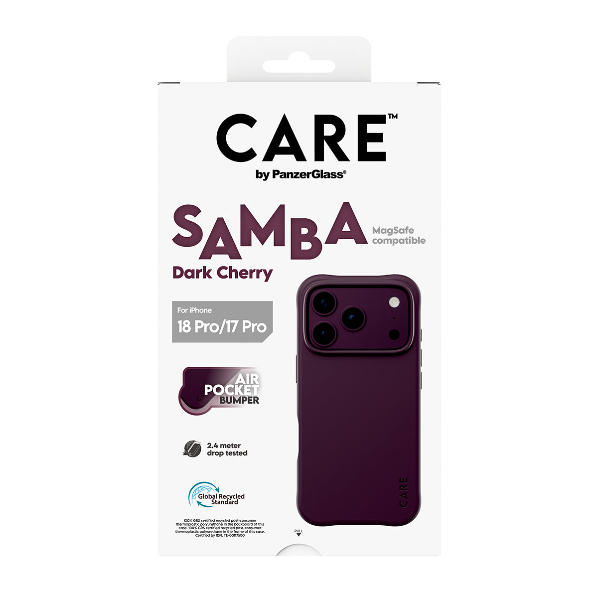 CARE by PanzerGlass iPhone 18 Pro SAMBA Case | MagSafe Compatible, Slim Fashion Case, Flexible Impact-Absorbing Sidewalls, Recycled Plastic, Protective Camera Bezel - Burgundy