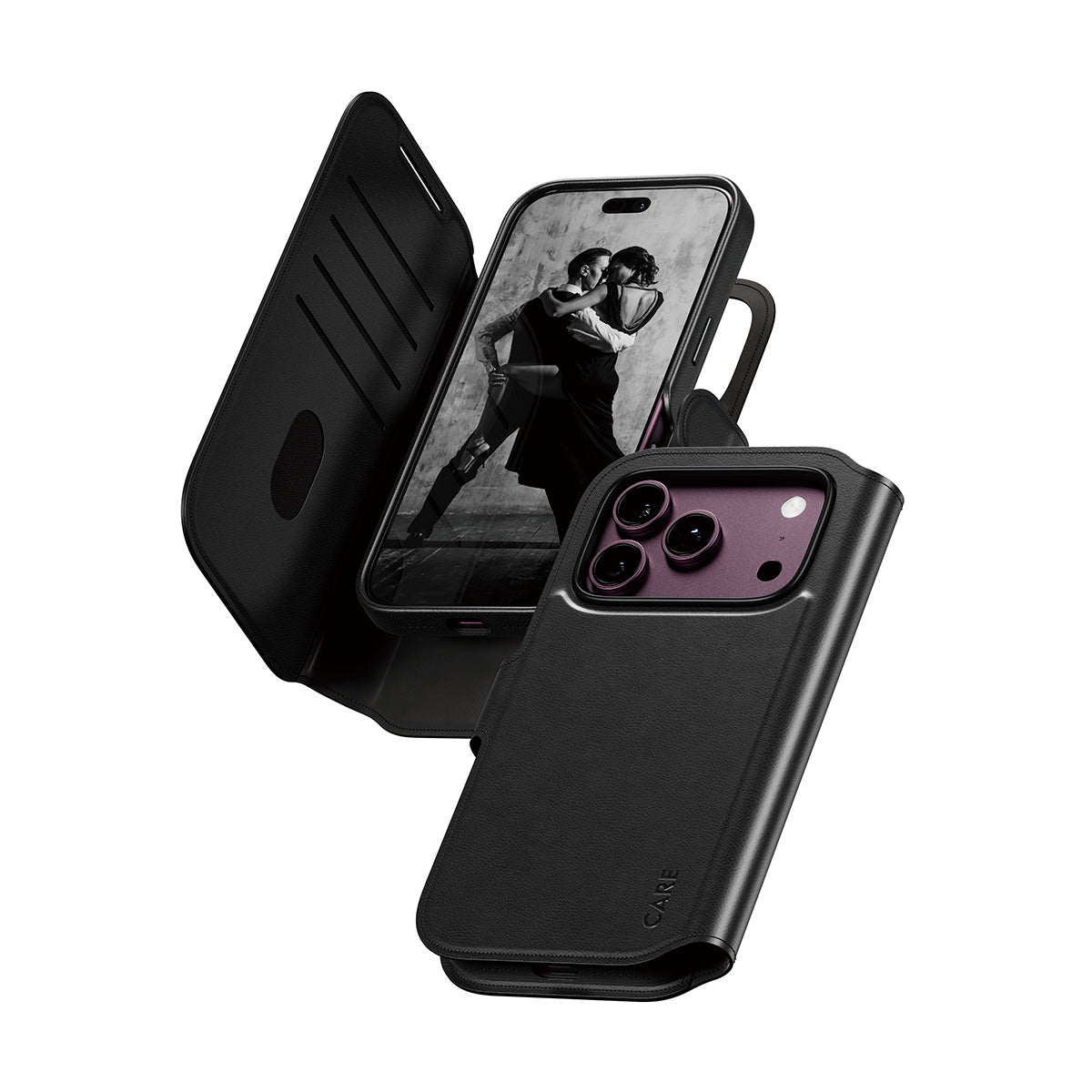 CARE by PanzerGlass iPhone 18 Pro TANGO Wallet Case | 2-in-1 Detachable MagSafe Folio Cover Case, Vegan Leather Wallet, 4-Card Storage, Stand Function, Shock Protection - Black
