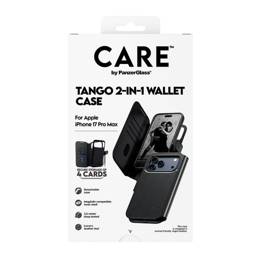 PanzerGlass iPhone 17 Pro Max Tango 2-in-1 Folio, Leather Wallet + Detachable Case w/ MagSafe, 4x Card Slots, Full 360 Drop & Scratch Protection, Magnetic Wireless Charging Easy Install, Black