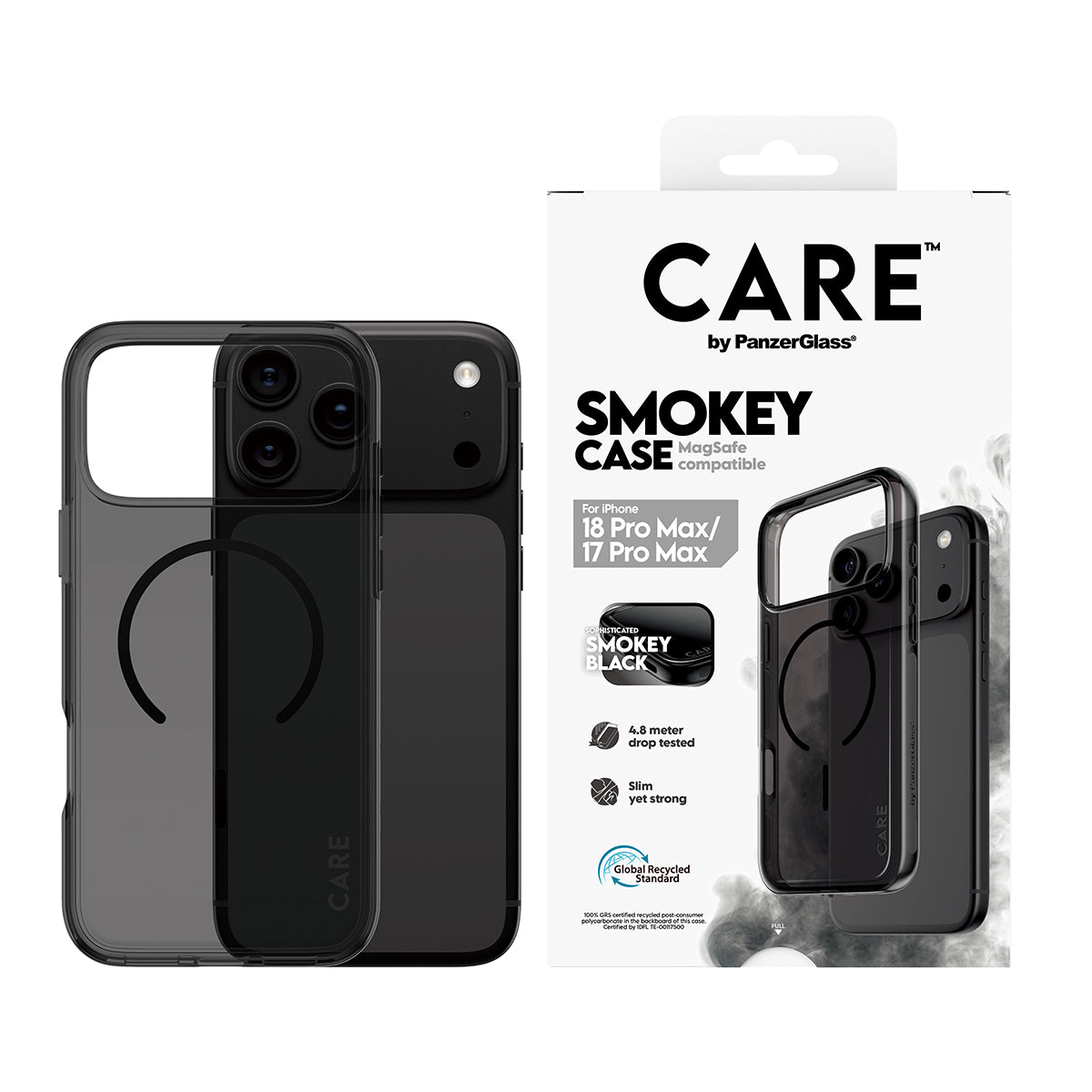 CARE by PanzerGlass iPhone 18 Pro Max URBAN EXPORER Case | MagSafe Compatible, Strong Drop Protection, Slim Protective Design, Recycled Plastic, Raised Camera & Screen Edges - Black/Smokey