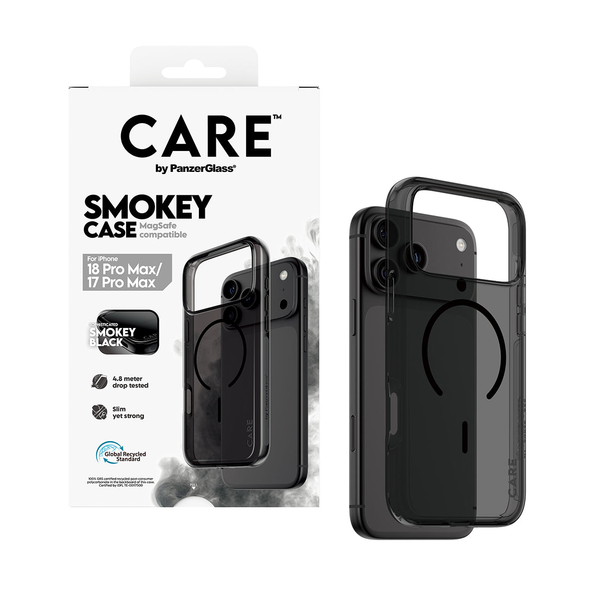 CARE by PanzerGlass iPhone 18 Pro Max URBAN EXPORER Case | MagSafe Compatible, Strong Drop Protection, Slim Protective Design, Recycled Plastic, Raised Camera & Screen Edges - Black/Smokey