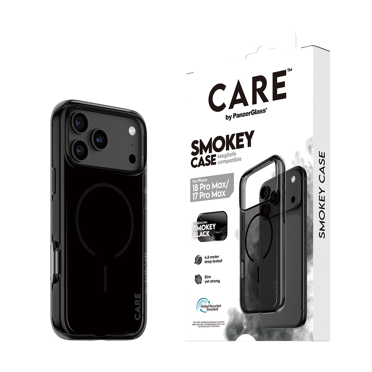 CARE by PanzerGlass iPhone 18 Pro Max URBAN EXPORER Case | MagSafe Compatible, Strong Drop Protection, Slim Protective Design, Recycled Plastic, Raised Camera & Screen Edges - Black/Smokey
