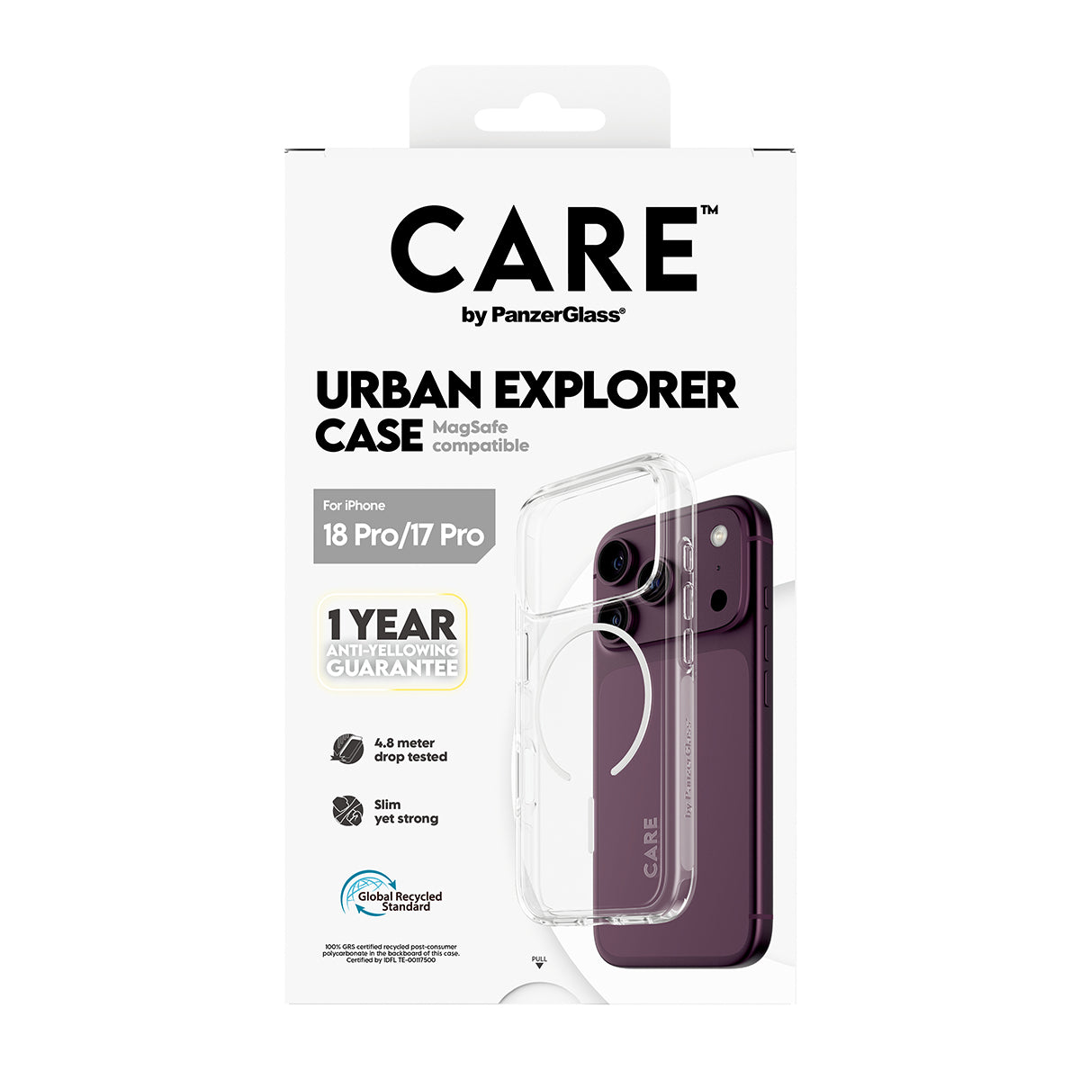 CARE by PanzerGlass iPhone 18 Pro URBAN EXPORER Case | MagSafe Compatible, Strong Drop Protection, Slim Protective Design, Recycled Plastic, Raised Camera & Screen Edges - White/Transparent
