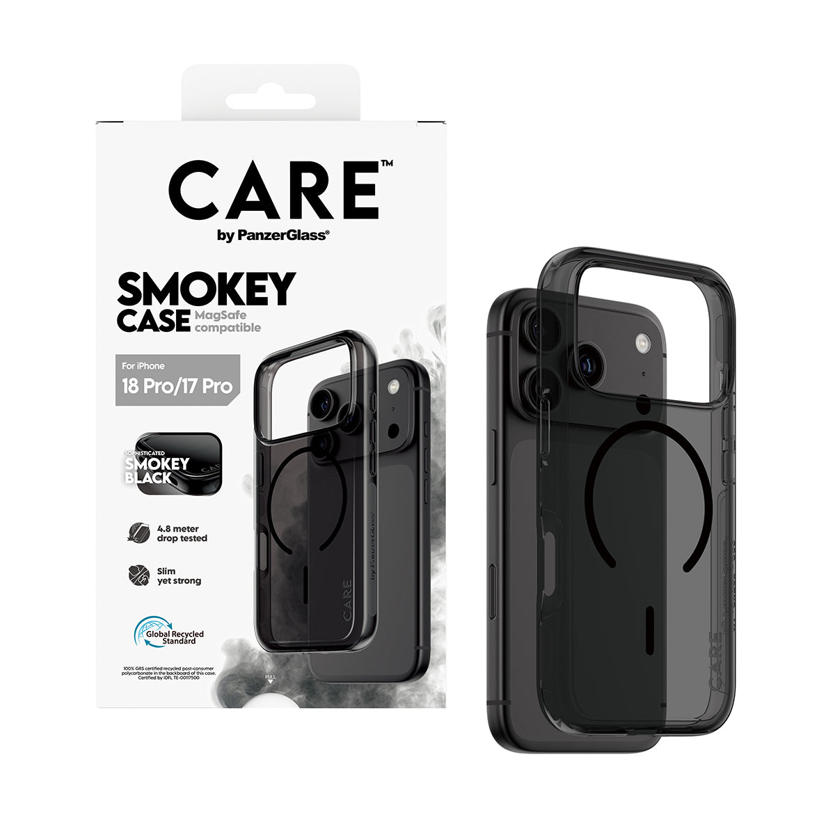 CARE by PanzerGlass iPhone 18 Pro URBAN EXPORER Case | MagSafe Compatible, Strong Drop Protection, Slim Protective Design, Recycled Plastic, Raised Camera & Screen Edges - Black/Smokey