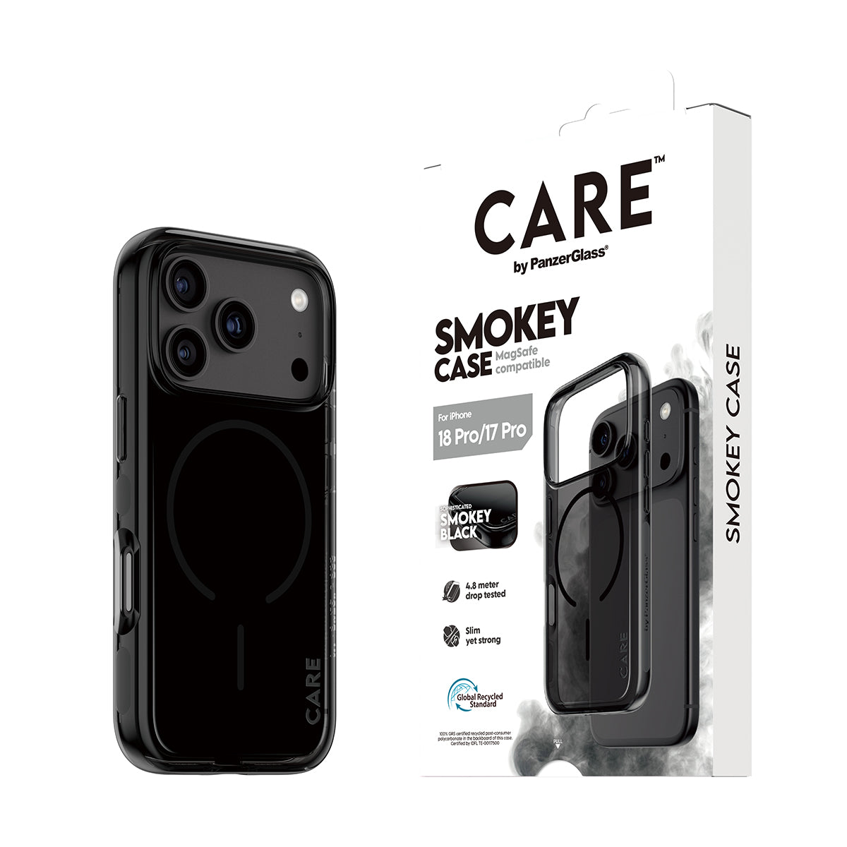 CARE by PanzerGlass iPhone 18 Pro URBAN EXPORER Case | MagSafe Compatible, Strong Drop Protection, Slim Protective Design, Recycled Plastic, Raised Camera & Screen Edges - Black/Smokey