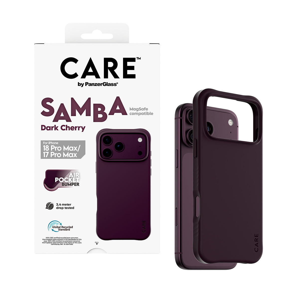 CARE by PanzerGlass iPhone 18 Pro Max SAMBA Case | MagSafe Compatible, Slim Fashion Case, Flexible Impact-Absorbing Sidewalls, Recycled Plastic, Protective Camera Bezel - Burgundy