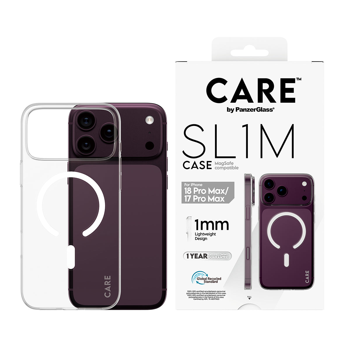 CARE by PanzerGlass iPhone 18 Pro Max SL1M Case| MagSafe Compatible, 1mm Thin Transparent Slim Case, Never-Yellowing Nano Technology, Recycled Plastic, Lightweight Scratch Protection - Clear