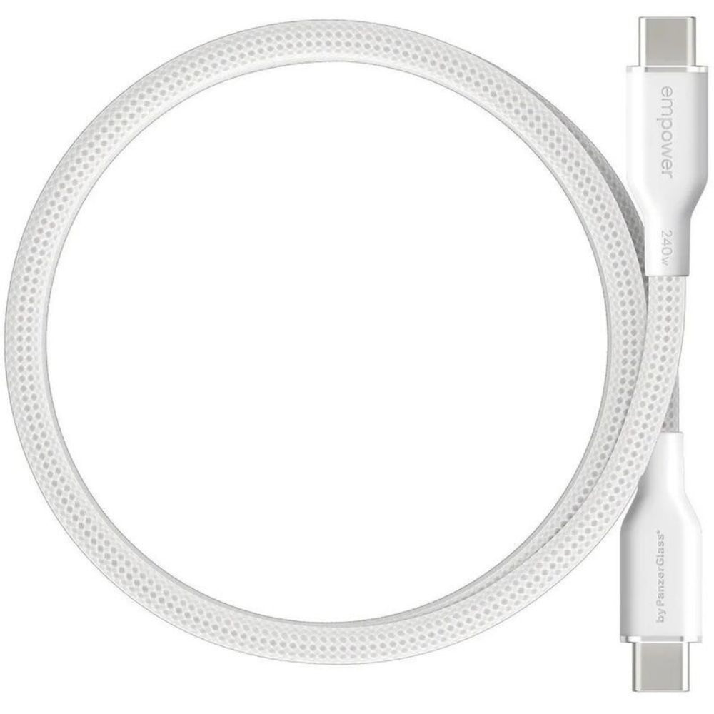 PanzerGlass Empower USB-C To USB-C Cable 240W| Fast Charging Cable with Magnetic Coiling Design, 1.5M Length, for Laptops, Tablets, Phones, USB-C Device, White