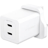 PanzerGlass Wall Charger Type C 45W EMPOWER, Dual Ports 2x USB-C, Fast Hi-Speed GAN Charging, MacBook Pro/Air, Laptop, Tablet, iPhone, Samsung, UK Plug, Silver White