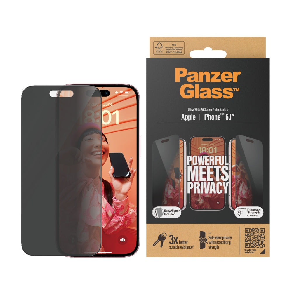 PANZERGLASS iPhone 15 - UWF Privacy Screen Protector - Clear