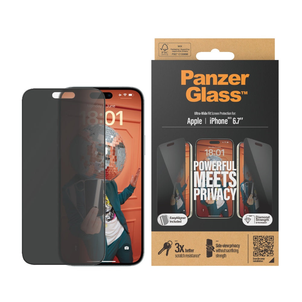 PANZERGLASS iPhone 15 Plus - UWF Privacy Screen Protector - Clear