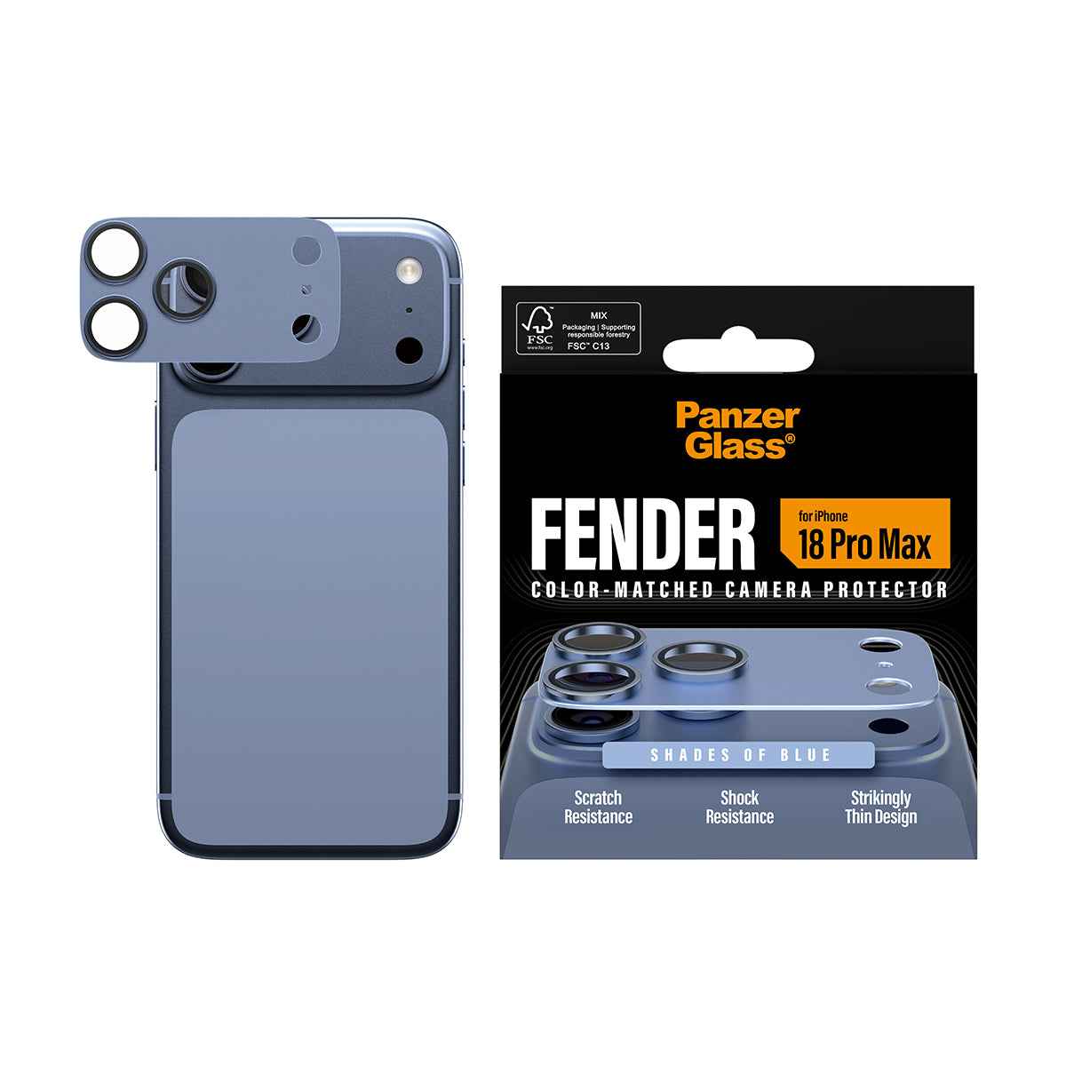 PanzerGlass iPhone 18 Pro Max FENDER Camera Protector | Full Camera Island Protection, Matte Aluminum Frame, Tempered Glass Lens Guard, Color-Matched, Scratch & Impact Protection, Blue