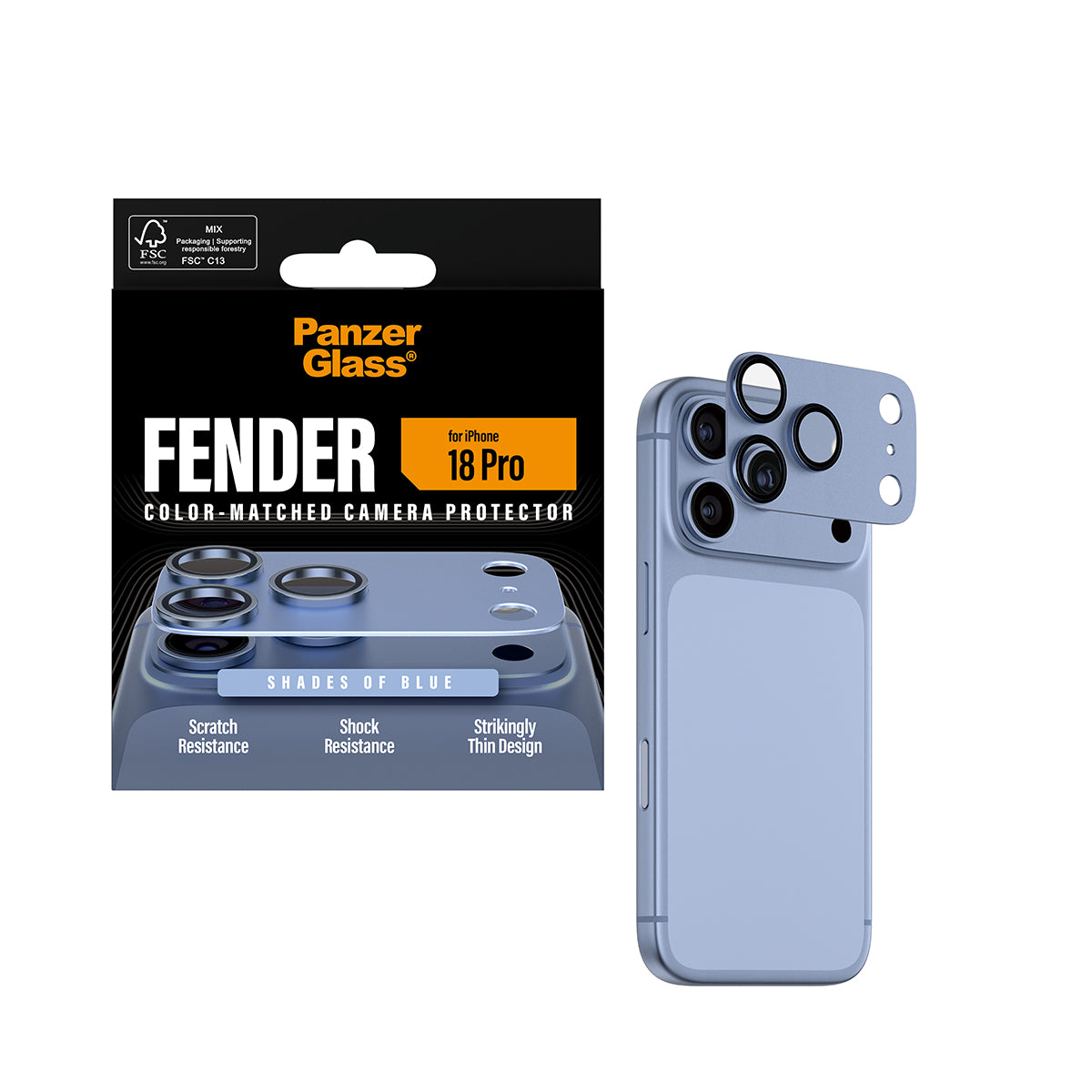 PanzerGlass iPhone 18 Pro FENDER Camera Protector | Full Camera Island Protection, Matte Aluminum Frame, Tempered Glass Lens Guard, Color-Matched, Scratch & Impact Protection, Blue