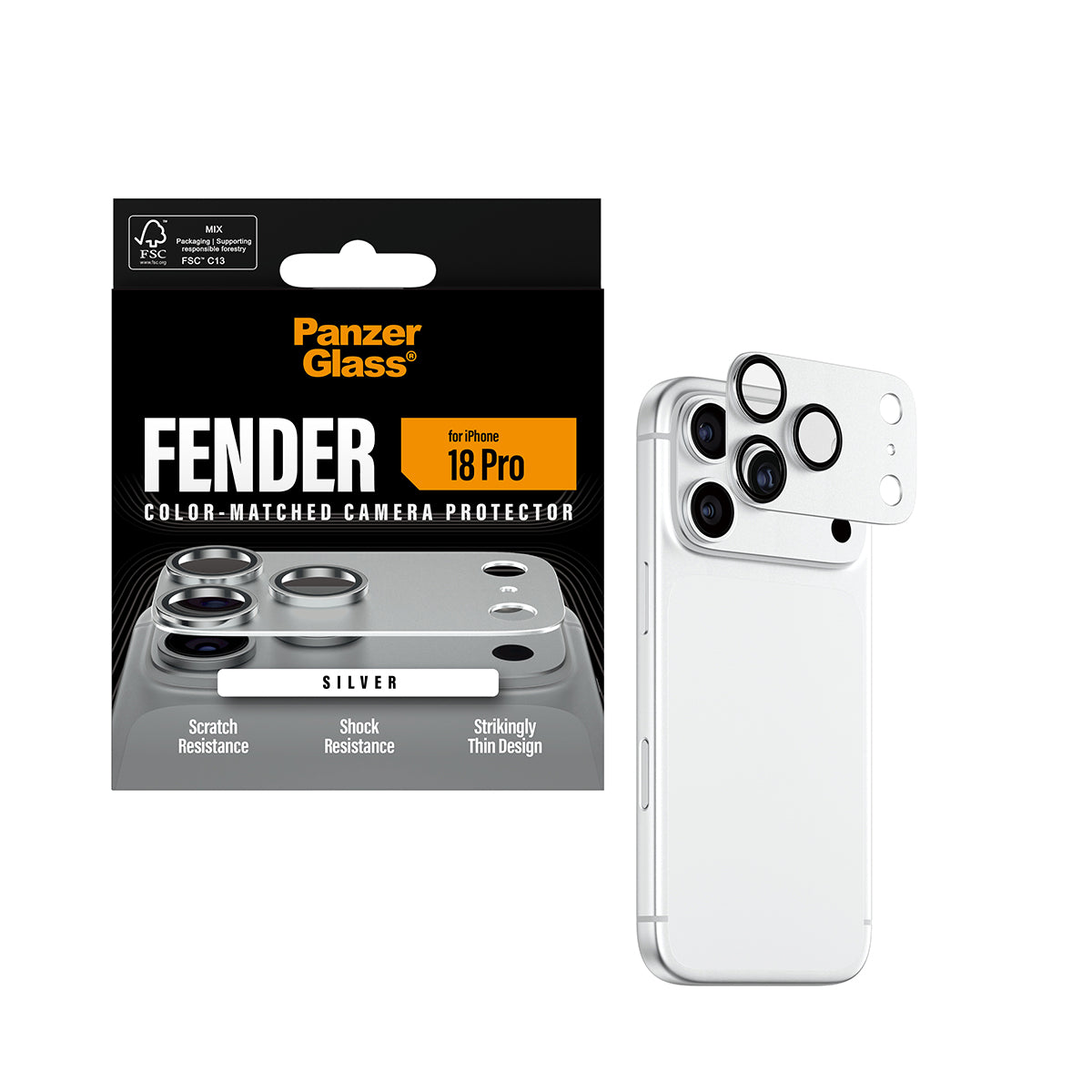 PanzerGlass iPhone 18 Pro FENDER Camera Protector | Full Camera Island Protection, Matte Aluminum Frame, Tempered Glass Lens Guard, Color-Matched, Scratch & Impact Protection, Silver