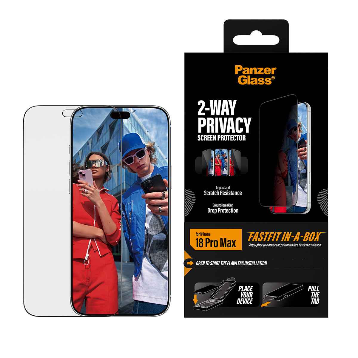 PanzerGlass iPhone 18 Pro Max Screen Protector 2-WAY PRIVACY | Ultra-Wide Fit, Side-View Privacy Filter, Scratch & Impact Protection, Smudge-Resistant, FastFit In-A-Box Easy Install, Privacy