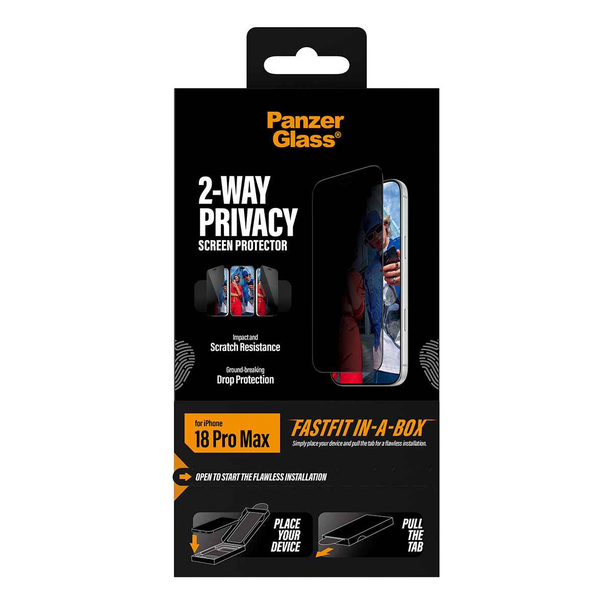 PanzerGlass iPhone 18 Pro Max Screen Protector 2-WAY PRIVACY | Ultra-Wide Fit, Side-View Privacy Filter, Scratch & Impact Protection, Smudge-Resistant, FastFit In-A-Box Easy Install, Privacy