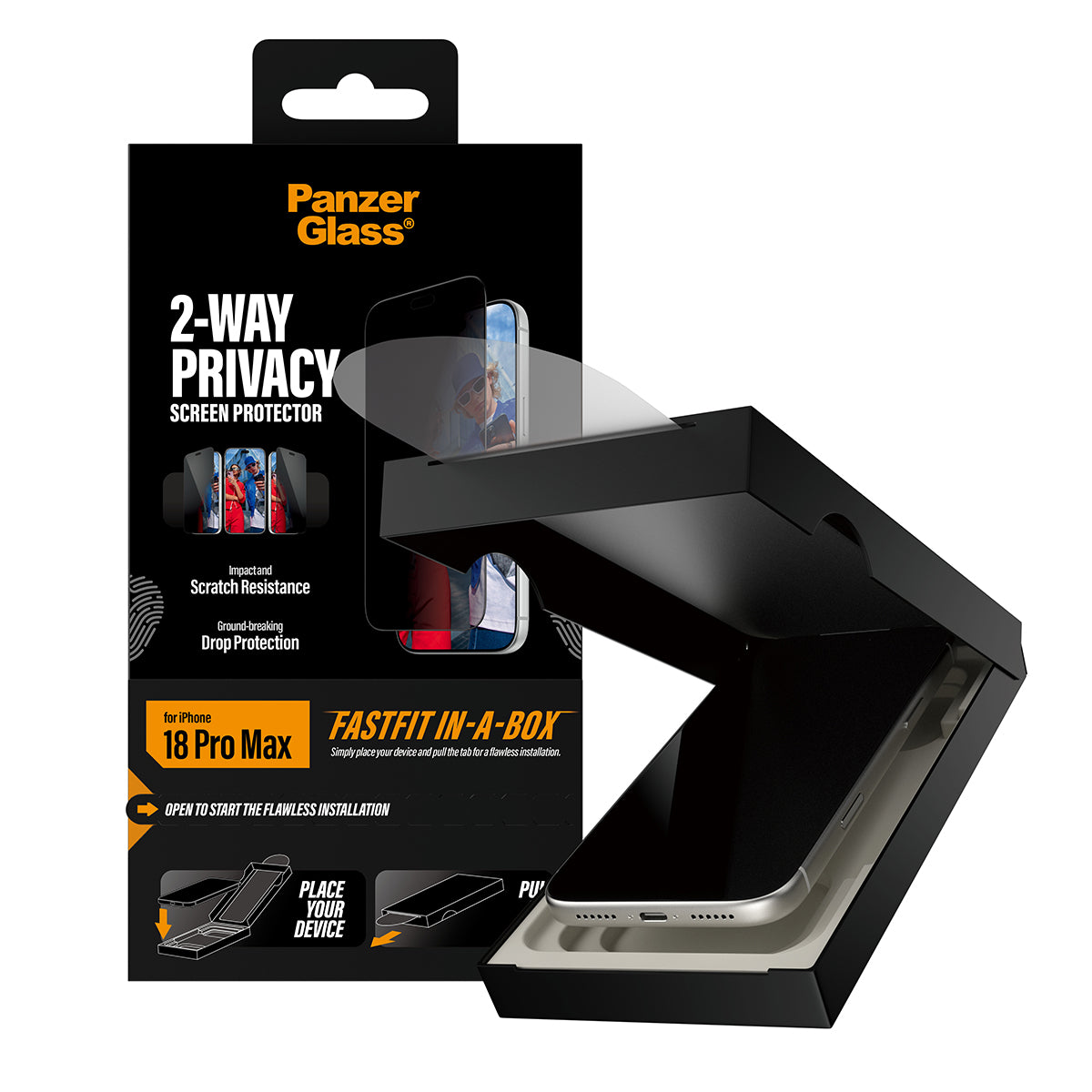 PanzerGlass iPhone 18 Pro Max Screen Protector 2-WAY PRIVACY | Ultra-Wide Fit, Side-View Privacy Filter, Scratch & Impact Protection, Smudge-Resistant, FastFit In-A-Box Easy Install, Privacy