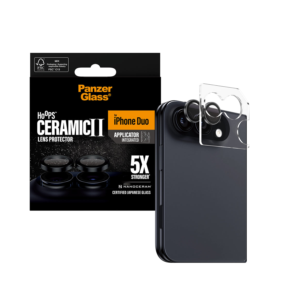 PanzerGlass Hoops Ceramic Camera Lens Protector for iPhone Duo | Ceramic Glass, Aluminum Frame, Scratch & Shock Resistant, Easy Applicator