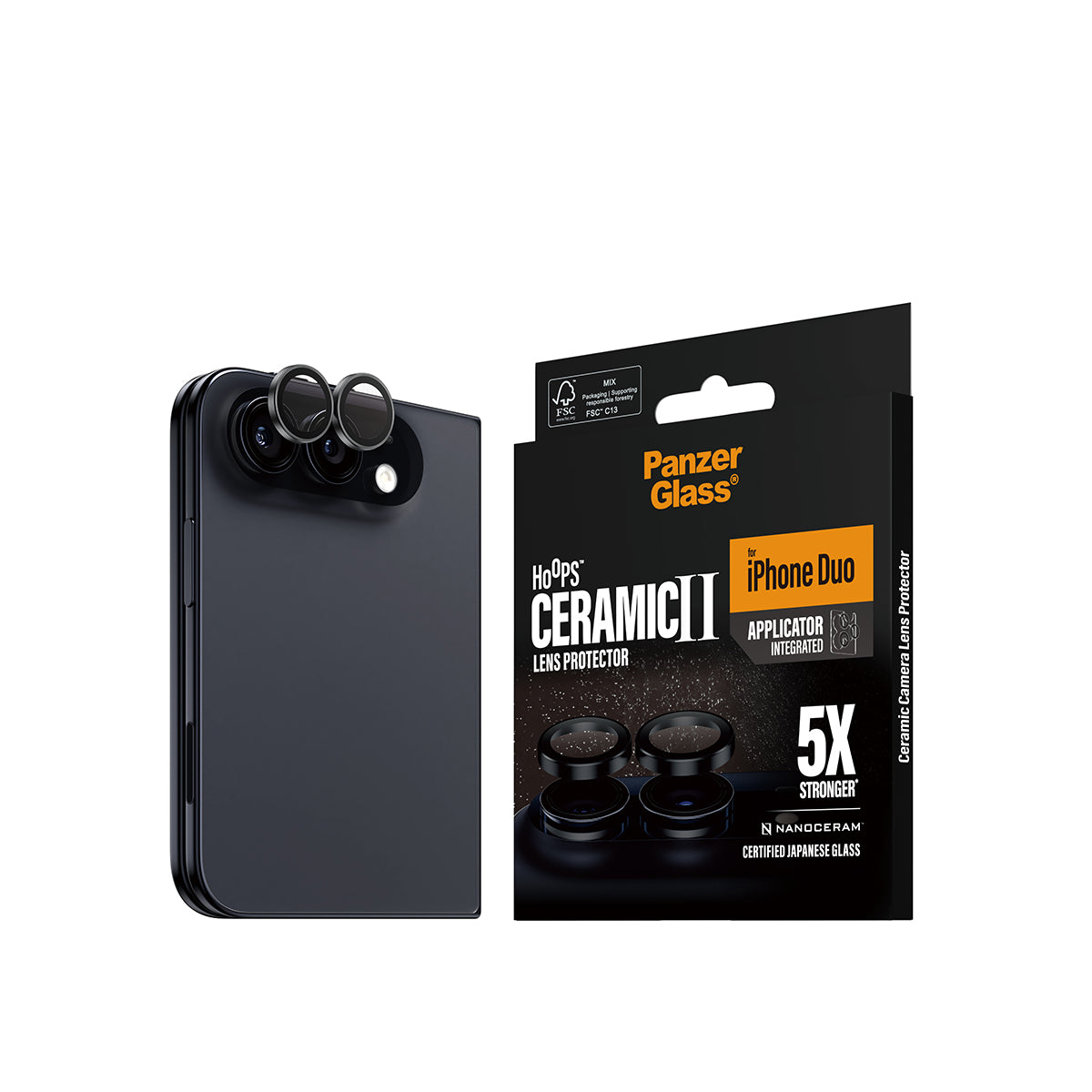 PanzerGlass Hoops Ceramic Camera Lens Protector for iPhone Duo | Ceramic Glass, Aluminum Frame, Scratch & Shock Resistant, Easy Applicator