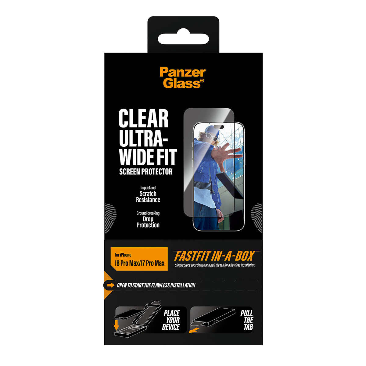 PanzerGlass iPhone 18 Pro Max Ultra-Wide Fit Clear Screen Protector | Edge-to-Edge Tempered Glass, Scratch & Impact Protection, Anti-Static Adhesive, FastFit In-A-Box Easy Install, Clear