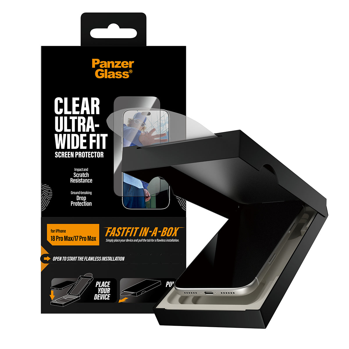 PanzerGlass iPhone 18 Pro Max Ultra-Wide Fit Clear Screen Protector | Edge-to-Edge Tempered Glass, Scratch & Impact Protection, Anti-Static Adhesive, FastFit In-A-Box Easy Install, Clear