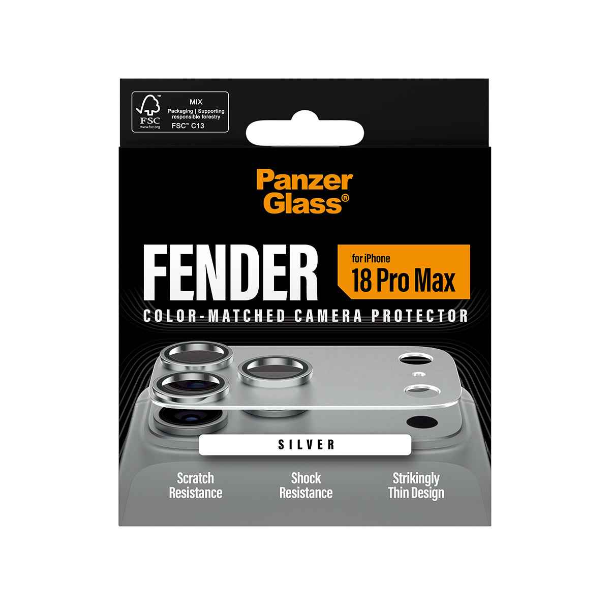 PanzerGlass iPhone 18 Pro Max FENDER Camera Protector | Full Camera Island Protection, Matte Aluminum Frame, Tempered Glass Lens Guard, Color-Matched, Scratch & Impact Protection, Silver