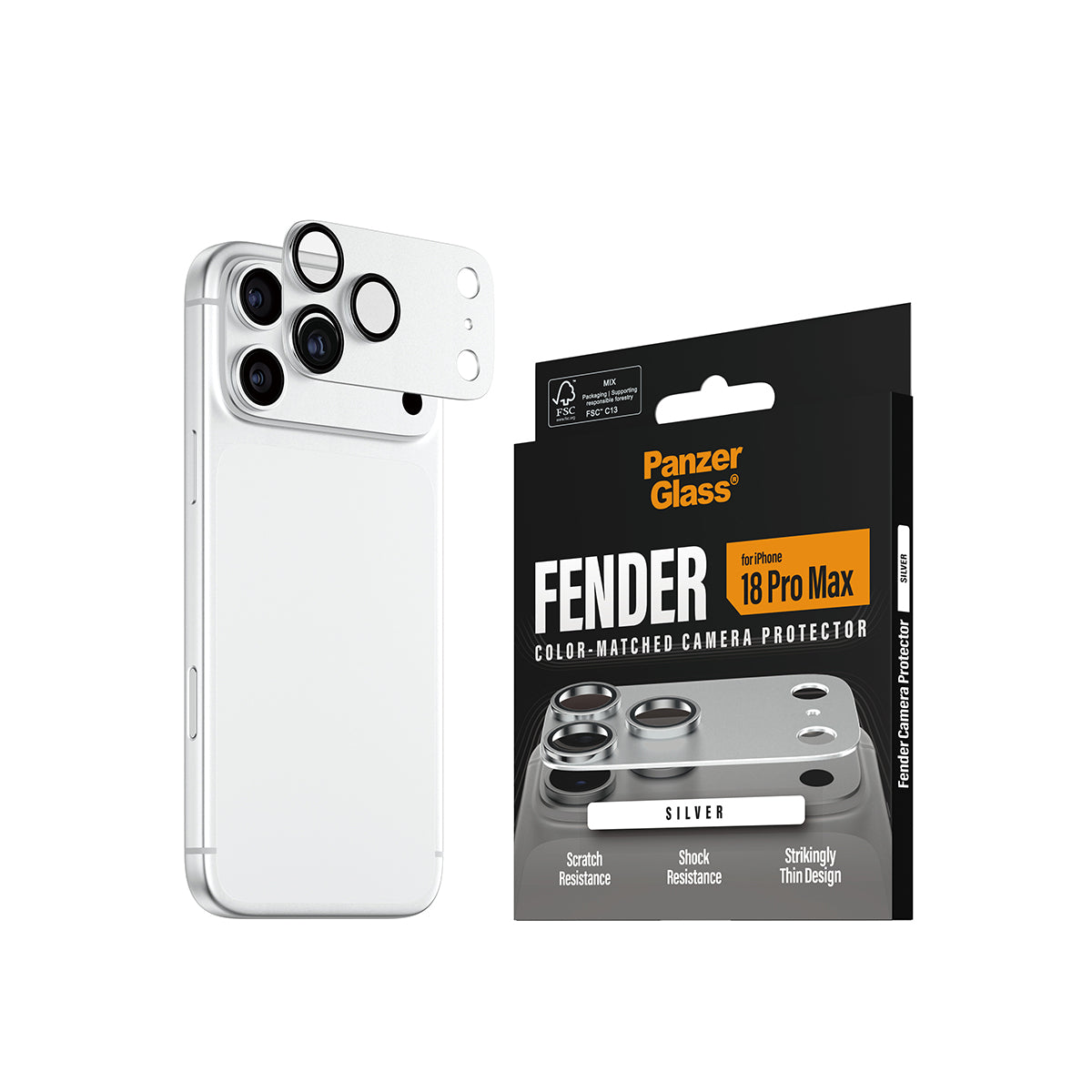 PanzerGlass iPhone 18 Pro Max FENDER Camera Protector | Full Camera Island Protection, Matte Aluminum Frame, Tempered Glass Lens Guard, Color-Matched, Scratch & Impact Protection, Silver