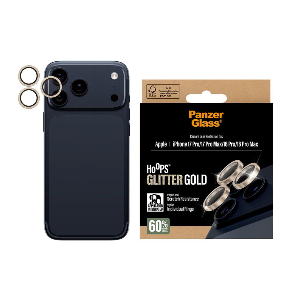 PanzerGlass iPhone 17 Pro Max / 17 Pro / 16 Pro Max / 16 Pro Camera Lens Protector Hoops, Rings w/ High Clarity, Anti-Scratch Anti-Fingerprint, No Image Distortion, Easy Install, Glitter Gold