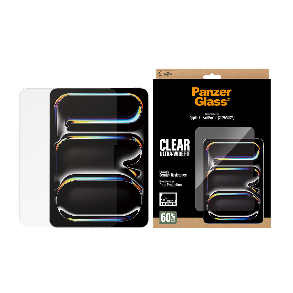 PanzerGlass Clear Screen Protector for iPad Pro 11" M4| Full Screen Tempered Glass, Drop Scratch Protection, Anti-Fingerprint, No Bubbles w/ Easy Install Tool - Clear