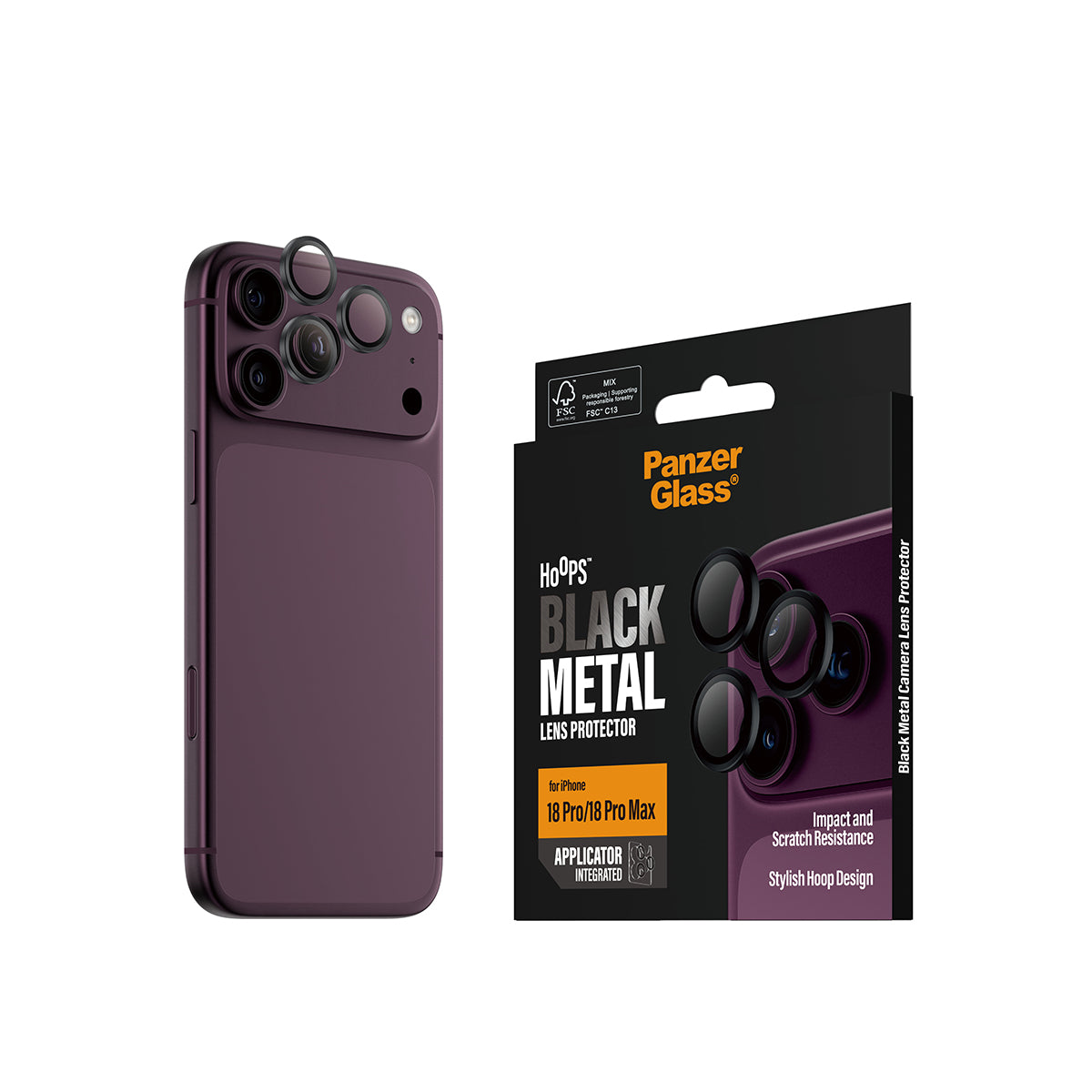 PanzerGlass iPhone 18 Pro and iPhone 18 Pro Max Hoops Camera Lens Protectors| Individual Lens Guards, Scratch & Shatter Protection, Integrated Applicator, Easy Install - Black