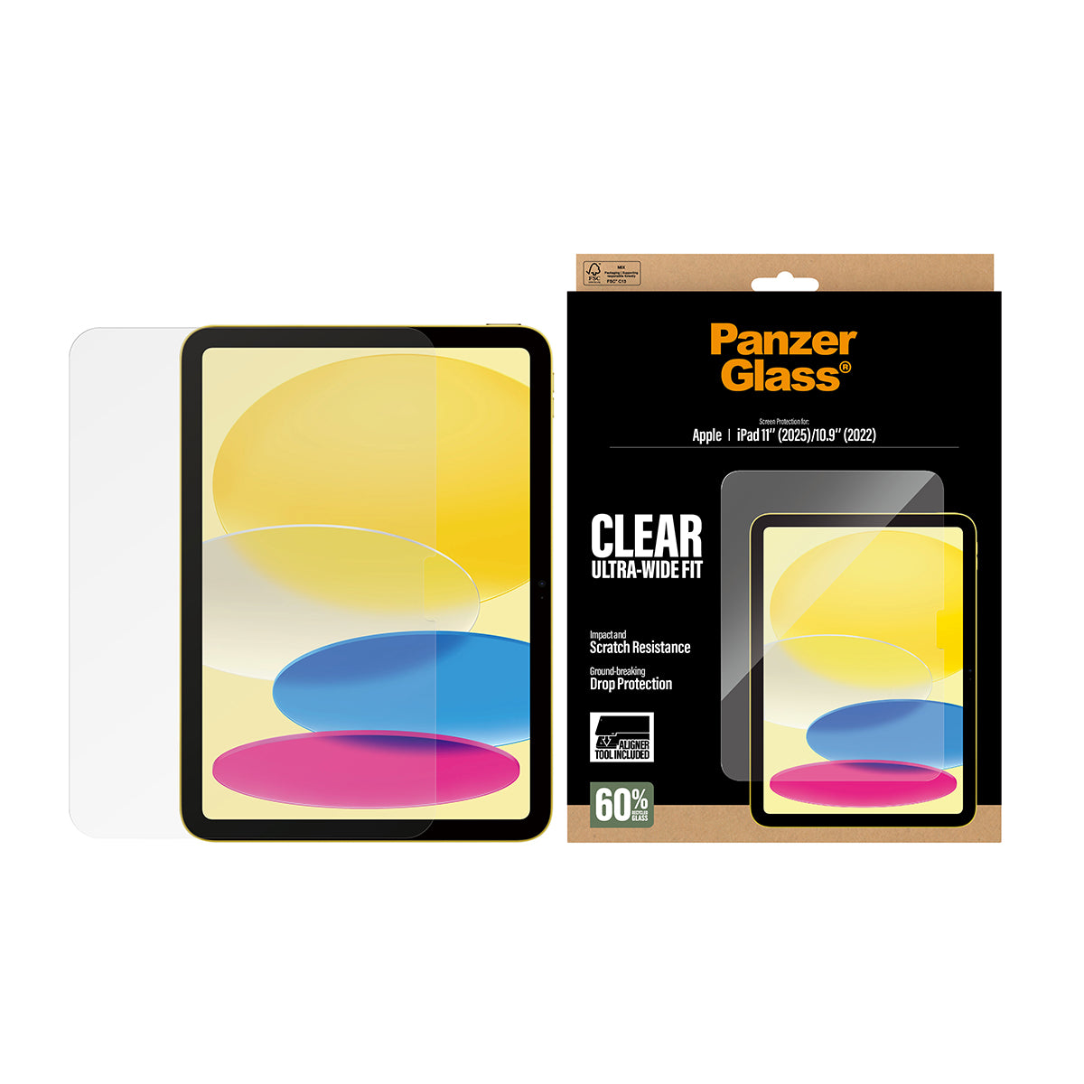 PanzerGlass Clear Screen Protector for iPad 11" A16 / iPad 10th Gen| Full Screen Tempered Glass, Drop Scratch Protection, Anti-Fingerprint, No Bubbles w/ Easy Install Tool - Clear