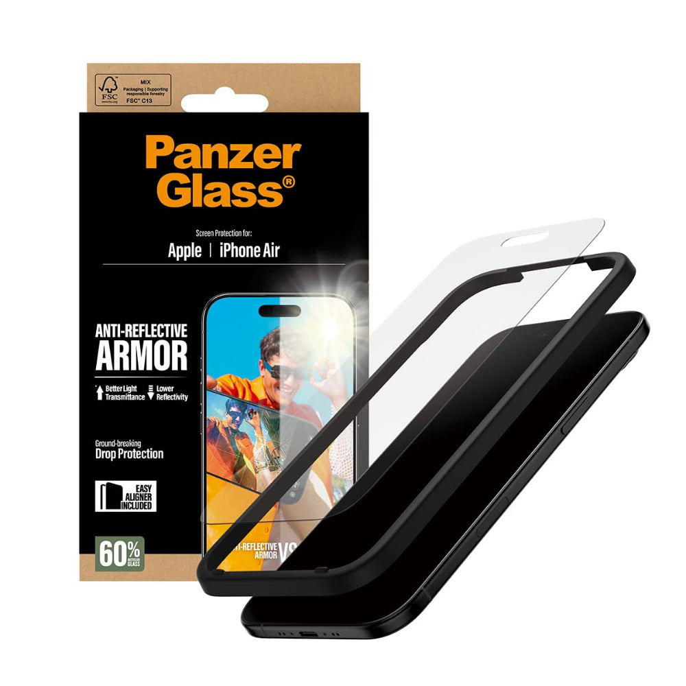 PanzerGlass iPhone 17 Air Screen Protector 6.9" ANTI-REFLECTIVE ARMOR, Full Screen Anti- Reflecting Tempered Glass, Drop/Scratch Protection, Anti-Fingerprint, Easy Install Kit, Clear