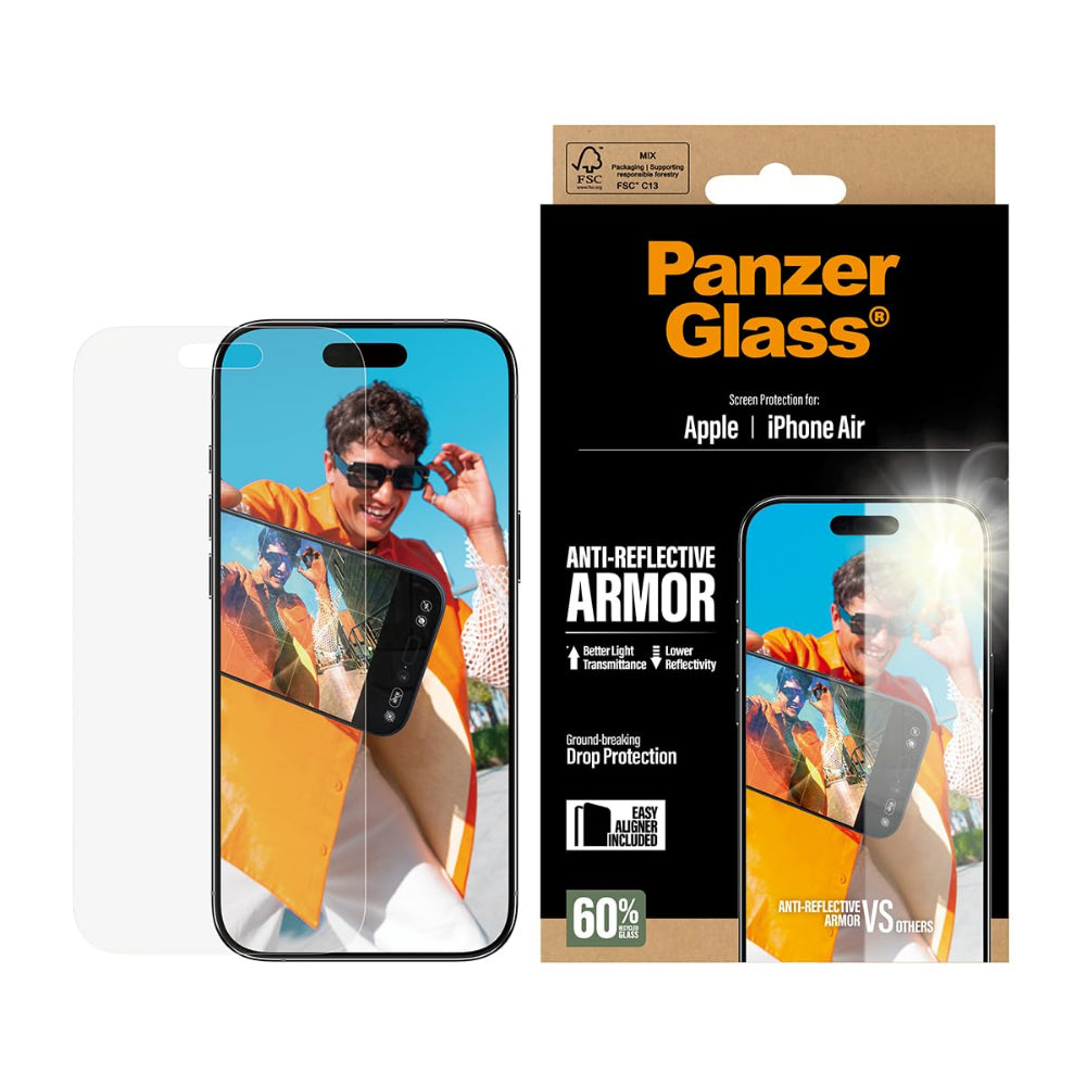 PanzerGlass iPhone 17 Air Screen Protector 6.9" ANTI-REFLECTIVE ARMOR, Full Screen Anti- Reflecting Tempered Glass, Drop/Scratch Protection, Anti-Fingerprint, Easy Install Kit, Clear
