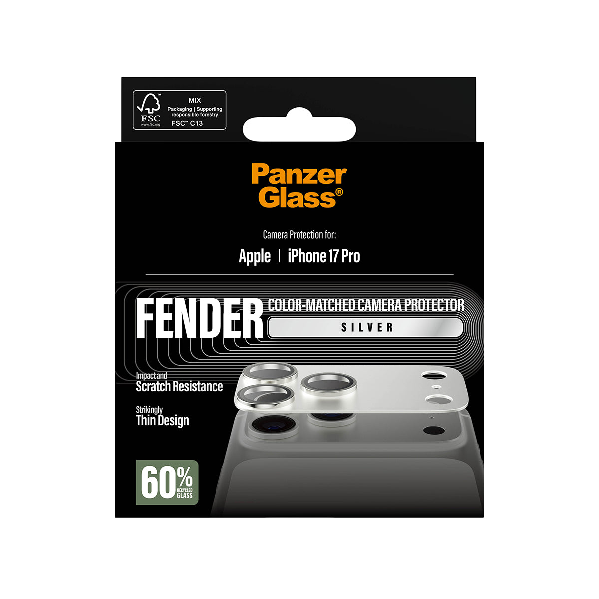 PanzerGlass Fender Camera Protector for iPhone 17 Pro| Lens Camera Protector, Additional Bezel Strength, Non-Fading Color Match Silver, Easy Install - Silver