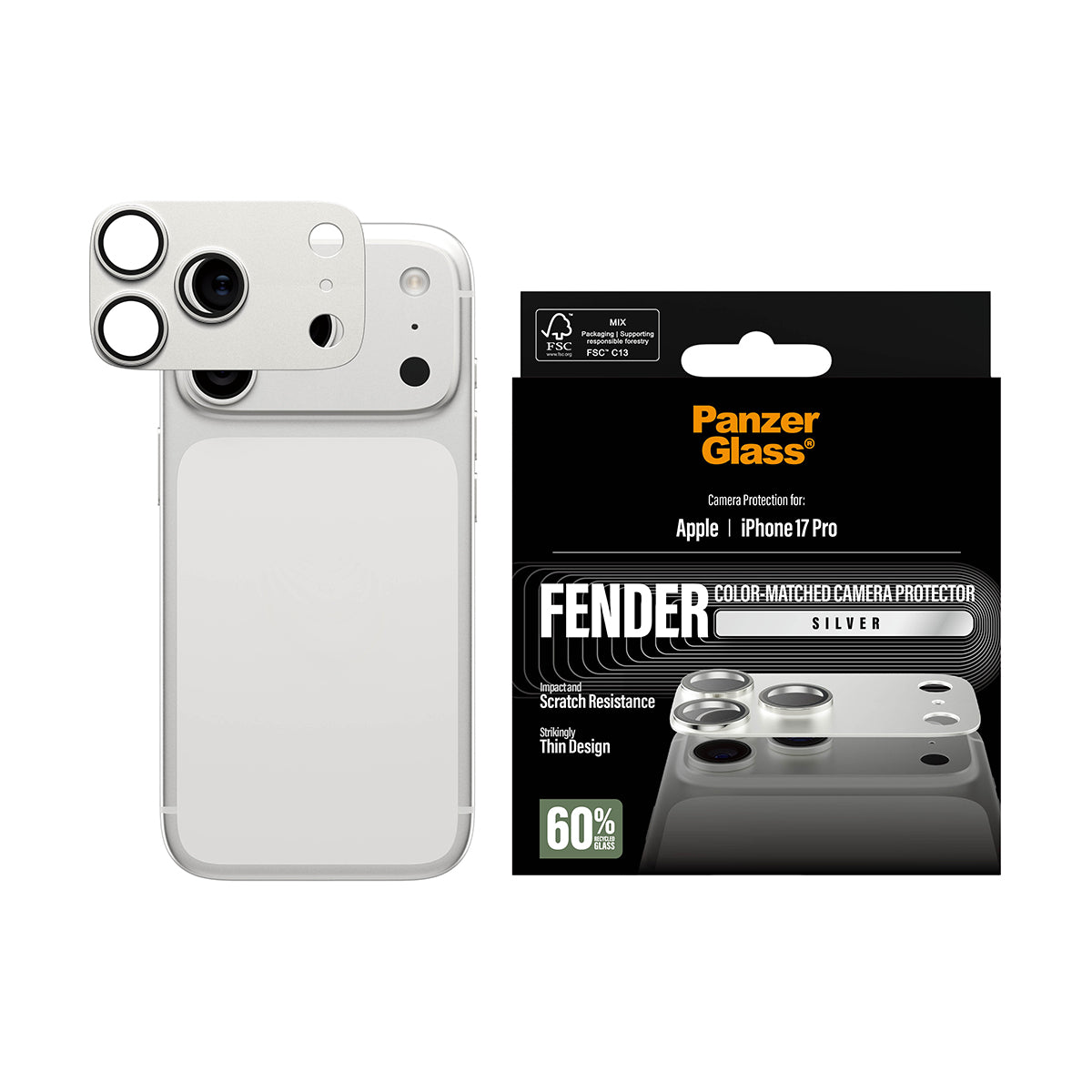 PanzerGlass Fender Camera Protector for iPhone 17 Pro| Lens Camera Protector, Additional Bezel Strength, Non-Fading Color Match Silver, Easy Install - Silver